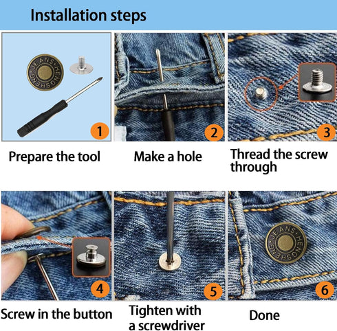 YouOKLight buttons for Jeans,17 mm no-sew nailess removable metal jeans buttons replacement repair combo thread rivets and screwdrivers,12 replace...